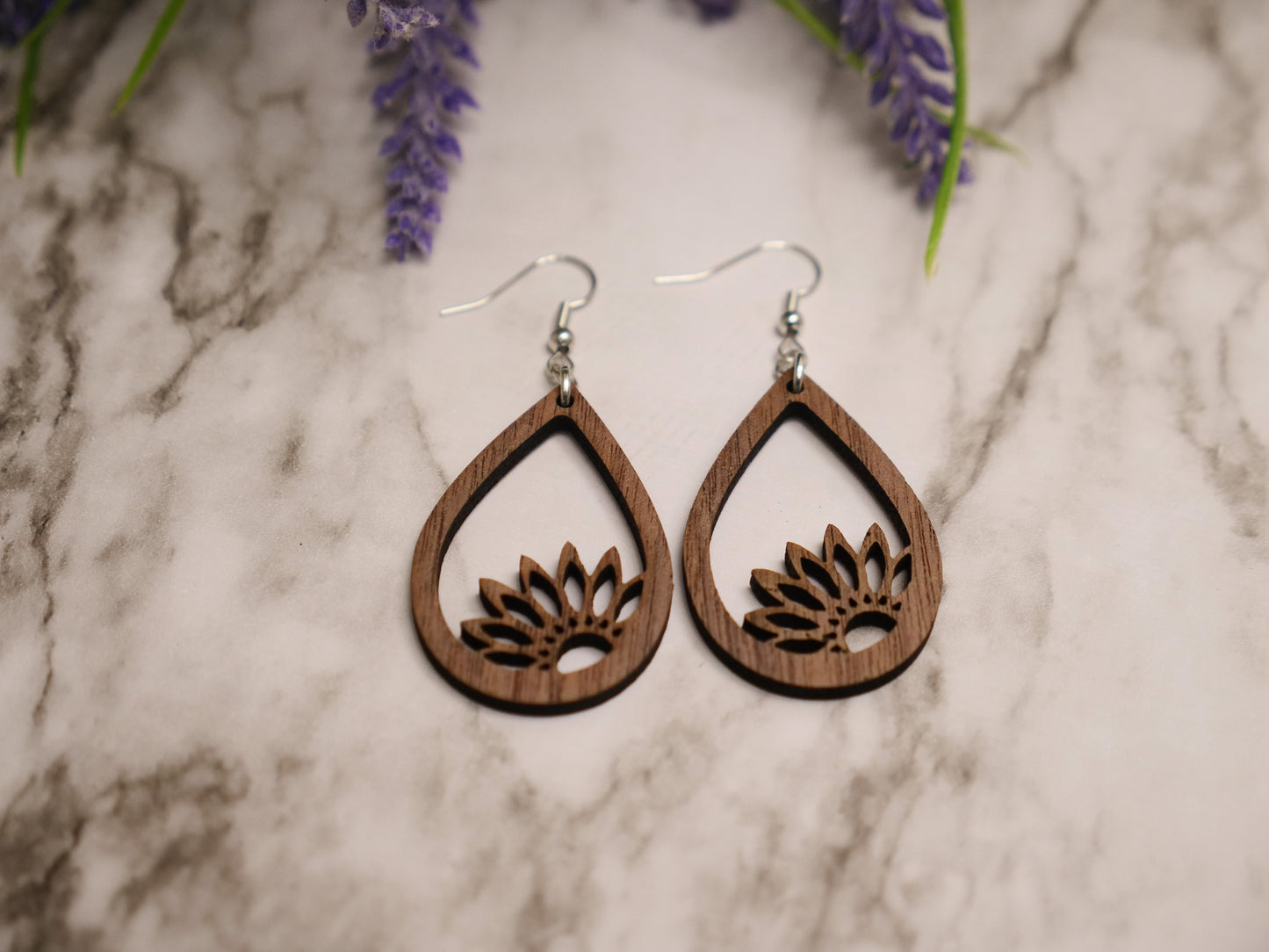 Half Flower Wood Earrings