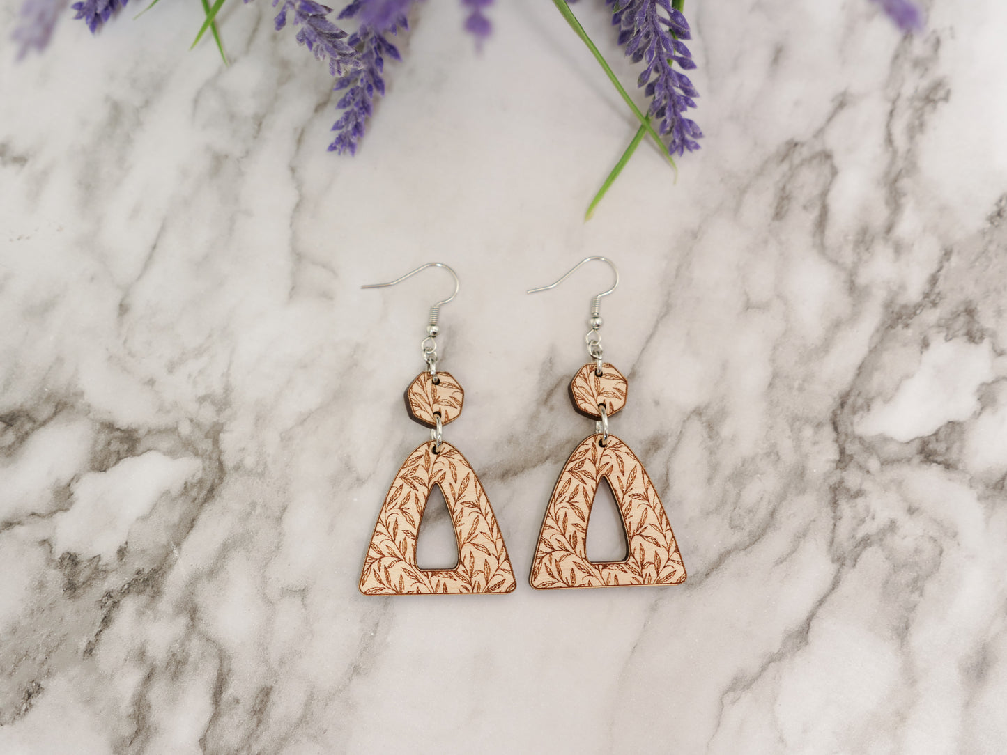 Leaf Triangle Maple Wood Earrings