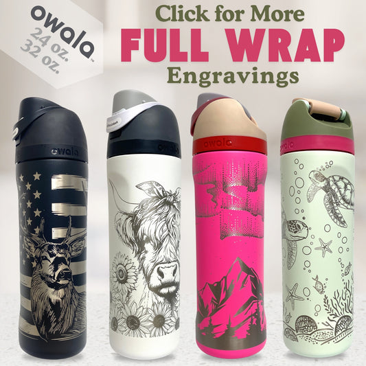 Engraved Full Wrap Owala FreeSip 24 oz & 32 oz Water Bottle | Choose Your Design | Unique Gift | Leakproof Personalized Drinkware