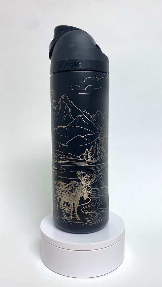 Moose, Deer, & Airplane | Engraved Full Wrap | Owala Water Bottle 24 oz.