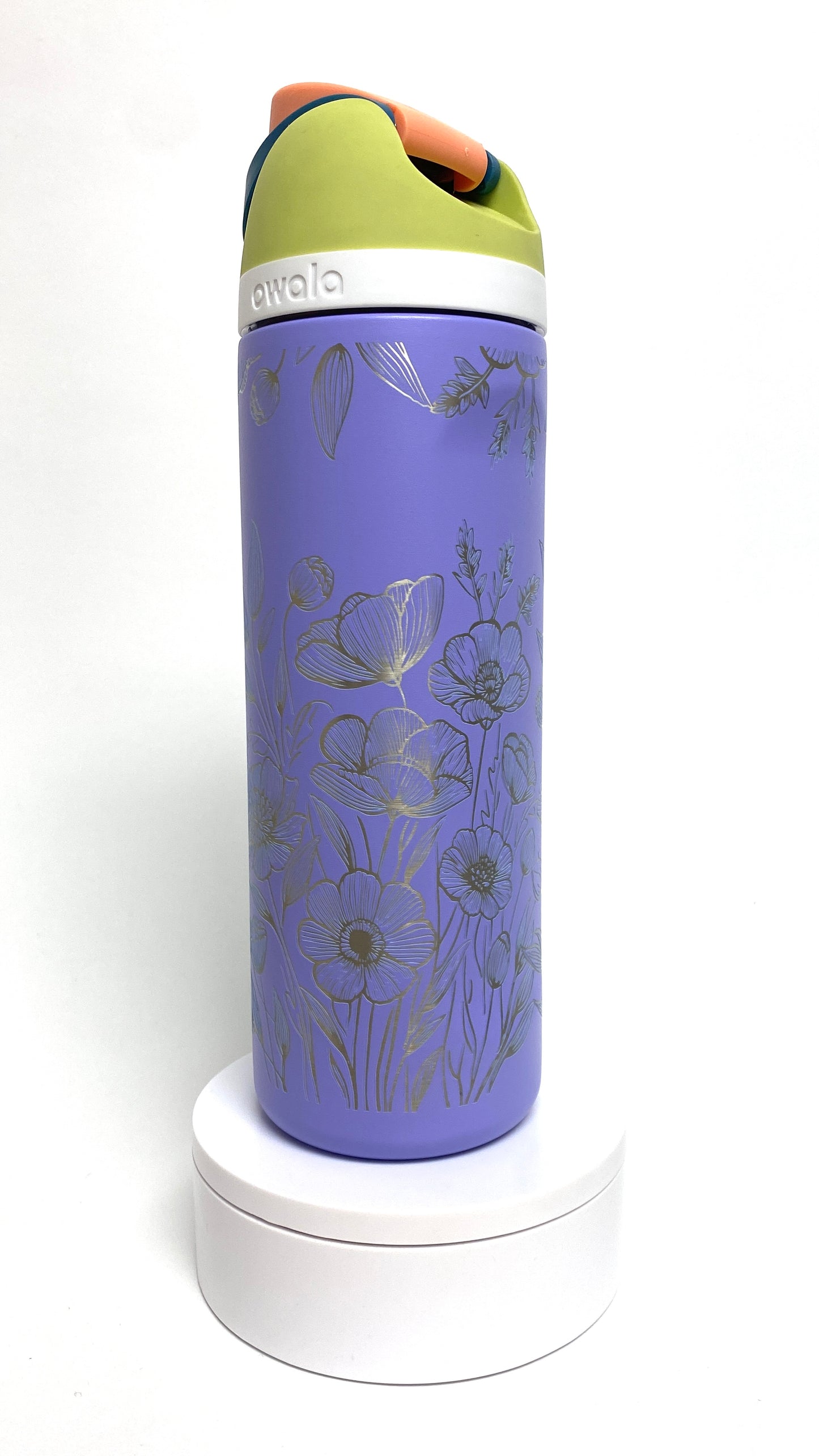 Flower Sketch | Engraved Full Wrap | Owala Water Bottle 24 oz.