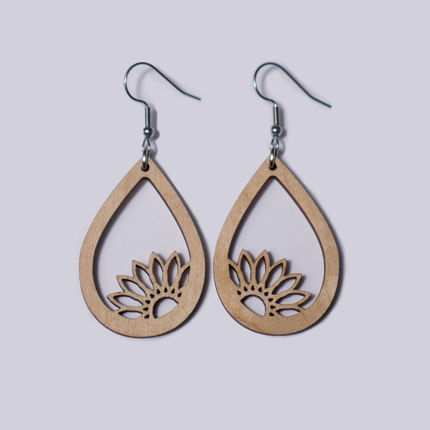 Half Flower Wood Earrings