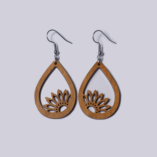 Half Flower Wood Earrings